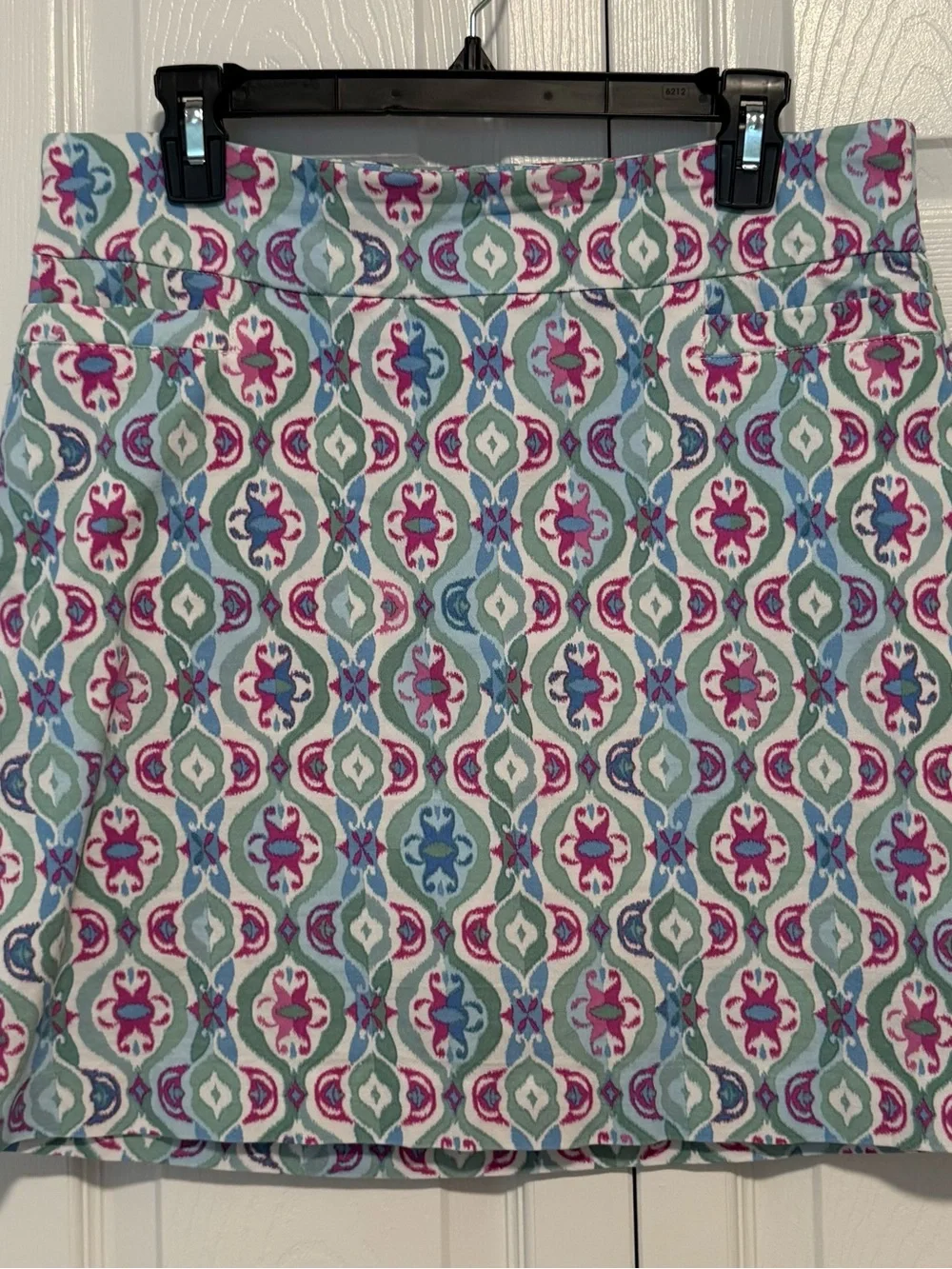Kim Rogers Pink Blue Green Patterned A-Line Skort